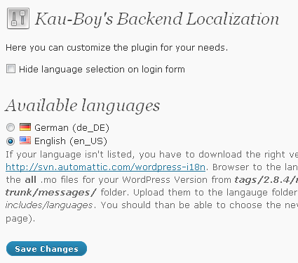 Screenshot der Einstellungsseite