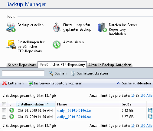 Backup-Manager erstellte Backups