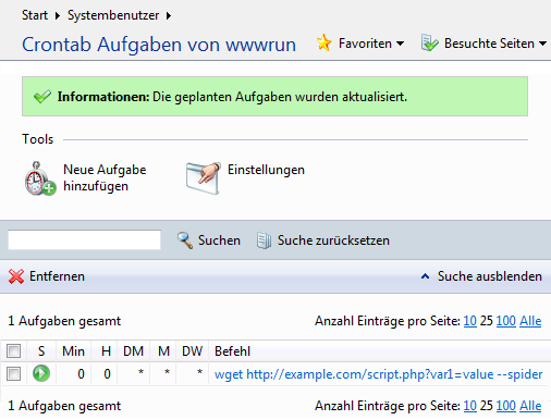 Crontab-Aufgaben von wwwrun aktualisiert Crontab-Aufgaben aktualisiert