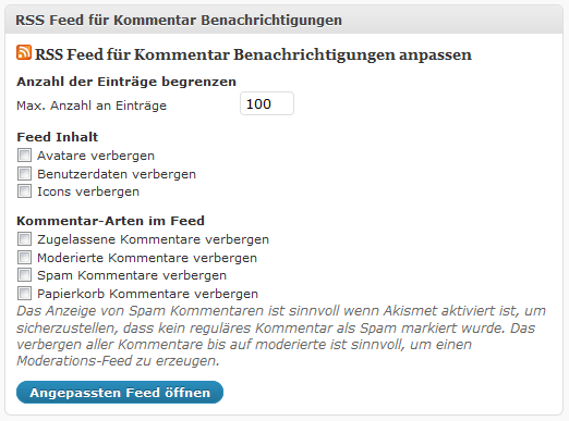 Screenshot des Feed Dashgboard Widgets