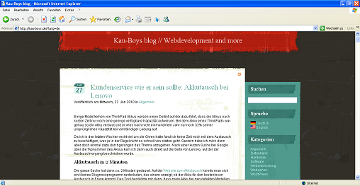 Blog nach der Installation des Plugins