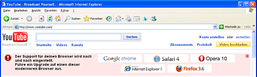 YouTube IE6 Warnung YouTube IE6 Warnung