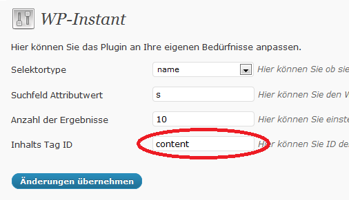 Screenshot der Einstellungs-Seite