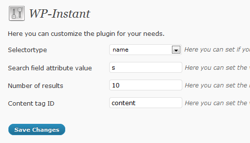 Screenshot of the settings page