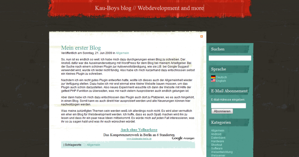 Screenshot des alten Blog-Layouts